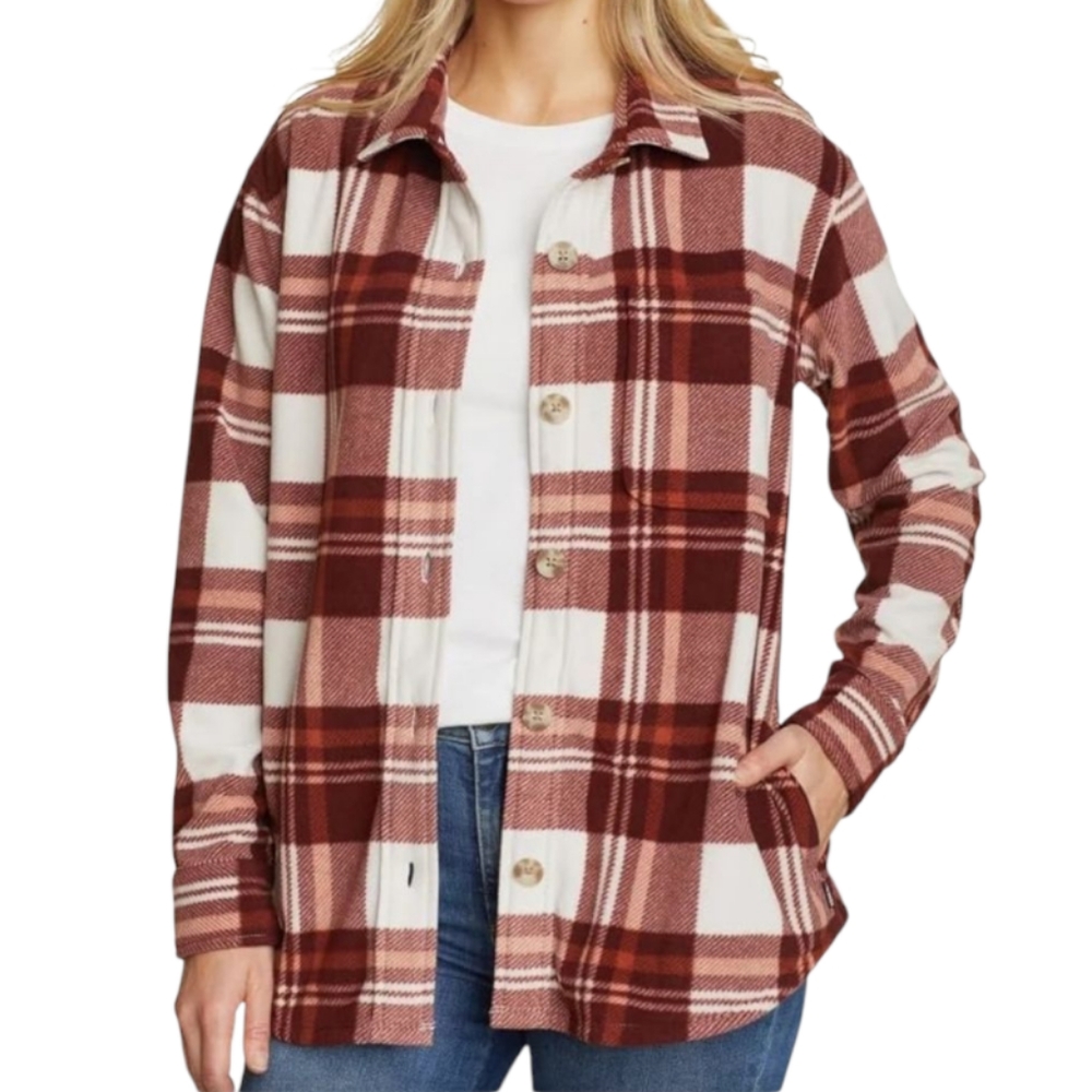 Eddie Bauer Ladies Soft Microfleece Plaid Button Down Shirt - Picture 2 of 7